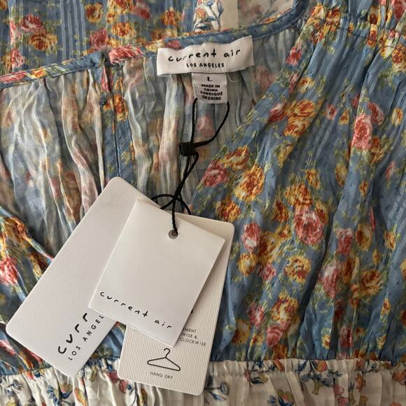 Anthropologie Current Air Los Angeles crinkle ruffle puff sleeve dress L large - Picture 5 of 13